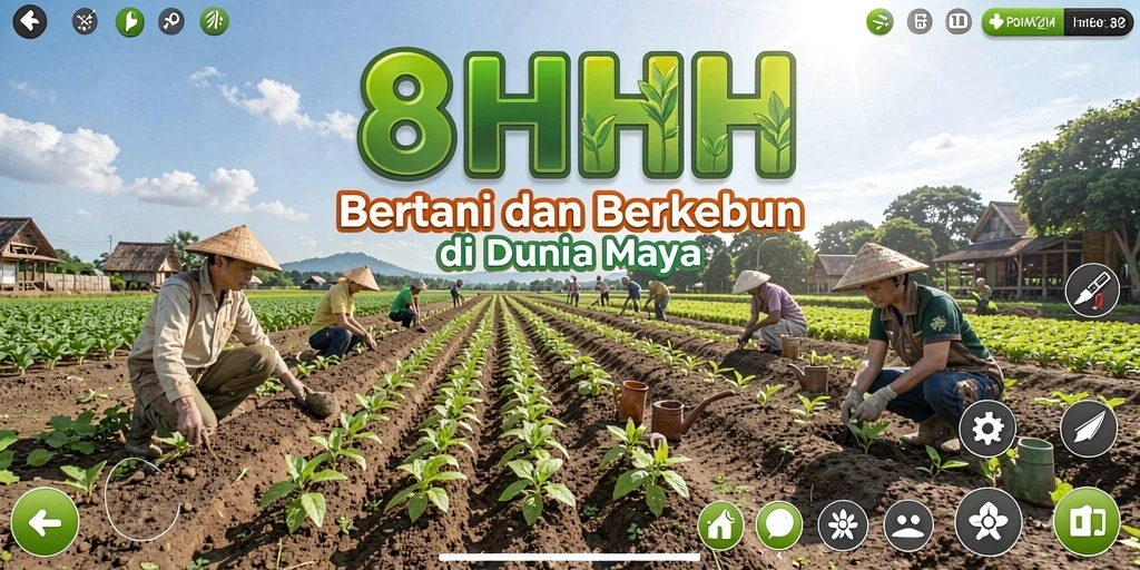 Tampilan gameplay asyik di 8HHH dengan aktivitas bertani.