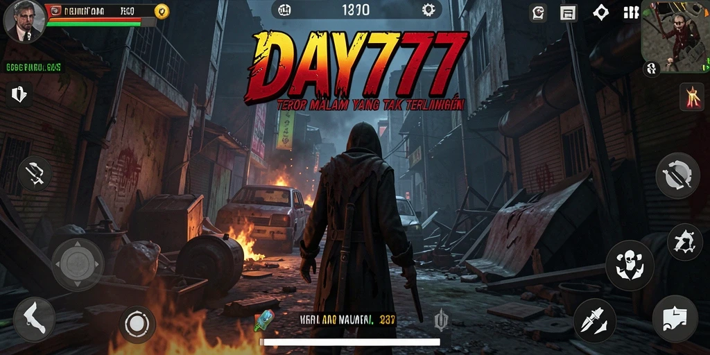 Tampilan gameplay DAY777 yang menegangkan dengan suasana horor.
