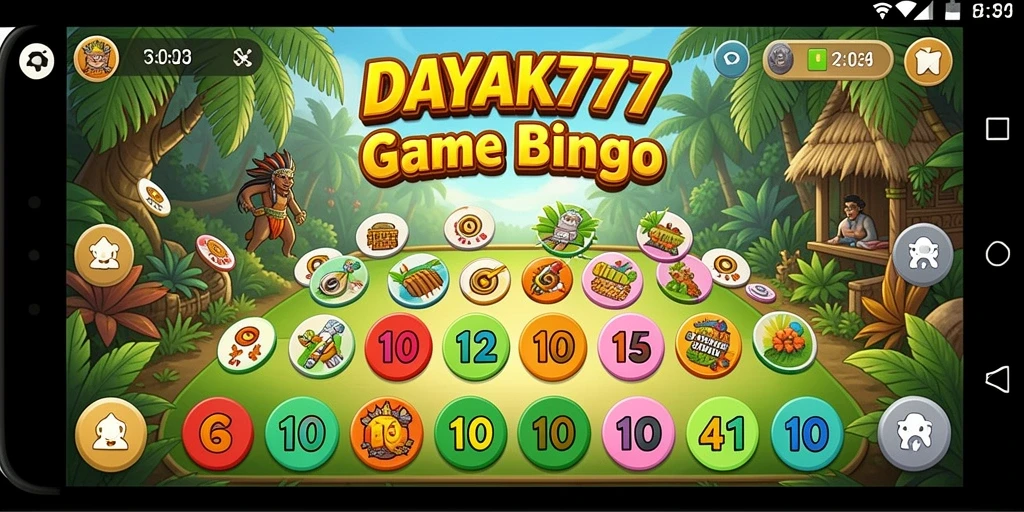 Tampilan gameplay seru dari DAYAK777 dengan suasana Bingo yang menyenangkan.