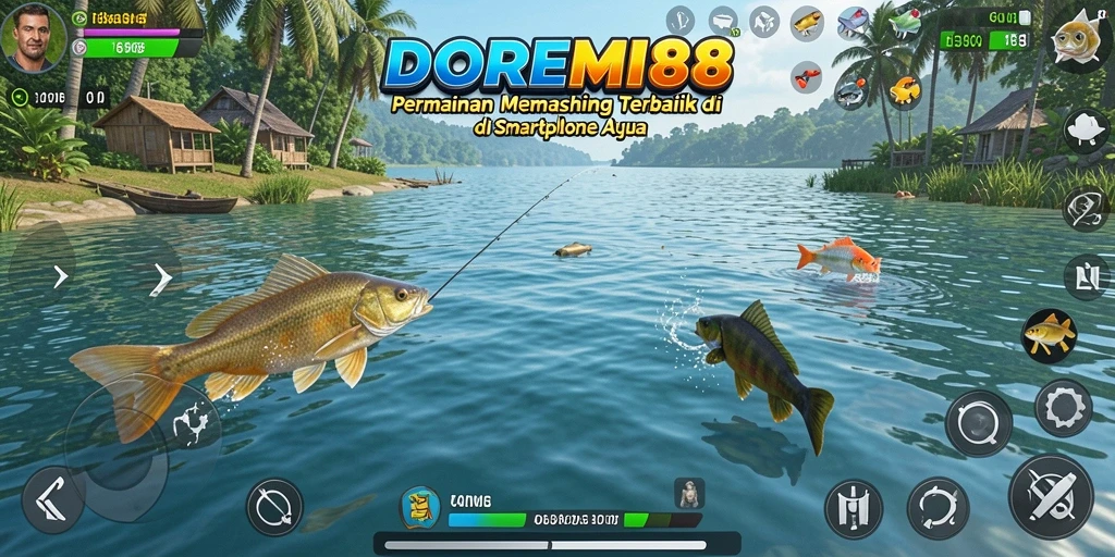 Tampilan menarik dari gameplay memancing DOREMI88 yang realistis.