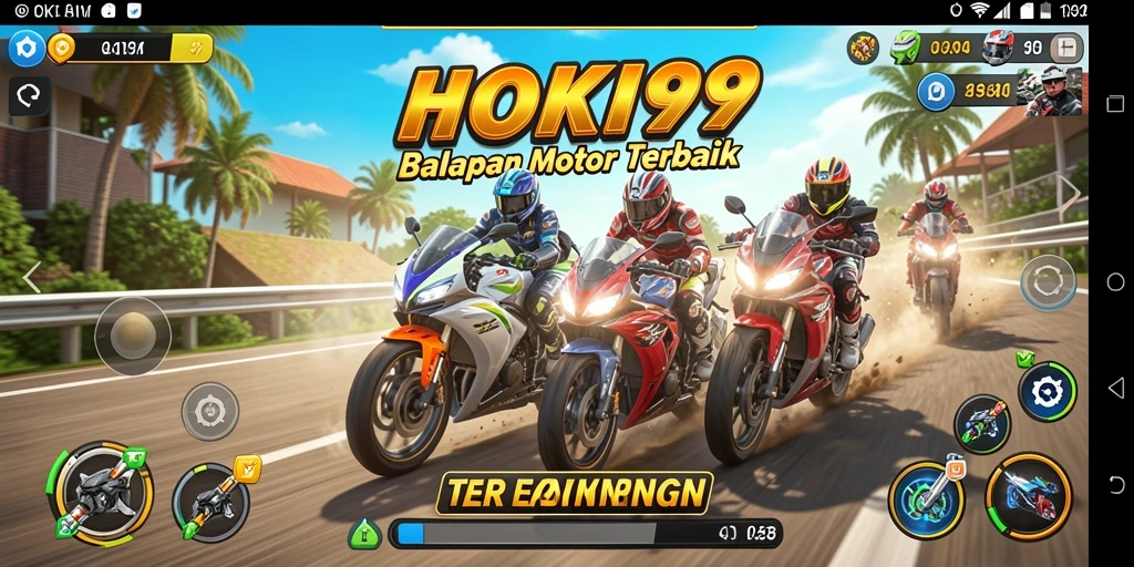 Tampilan gameplay HOKI99 dengan aksi balapan motor yang seru.