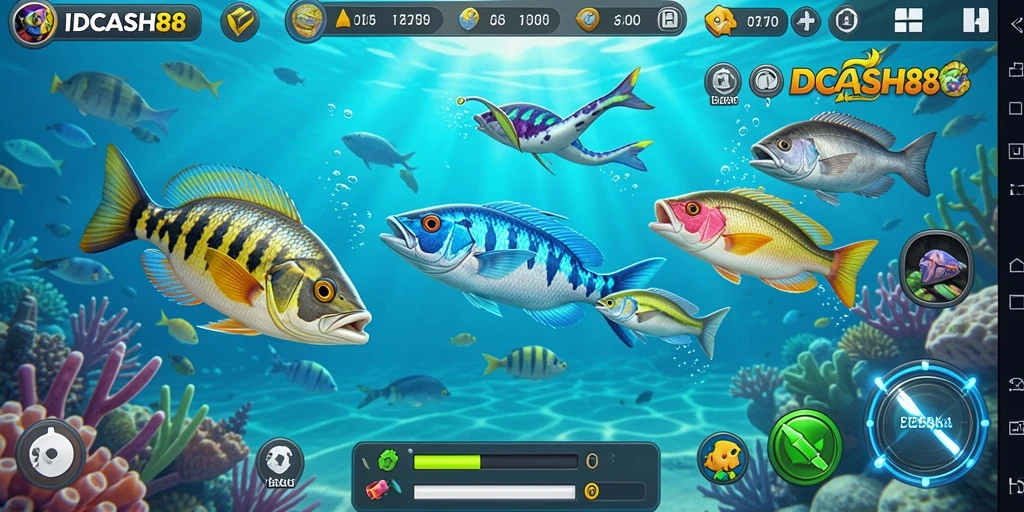 Gameplay seru dalam IDCASH88 saat menembak ikan.