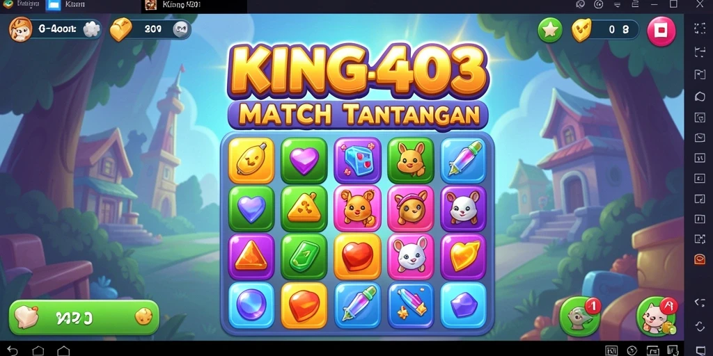 Screenshot KING403 menunjukkan gameplay seru dan colorful dari permainan Match-3.