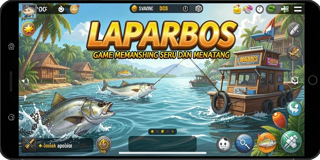 Tampilan gameplay LAPARBOS dengan aksi memancing seru.