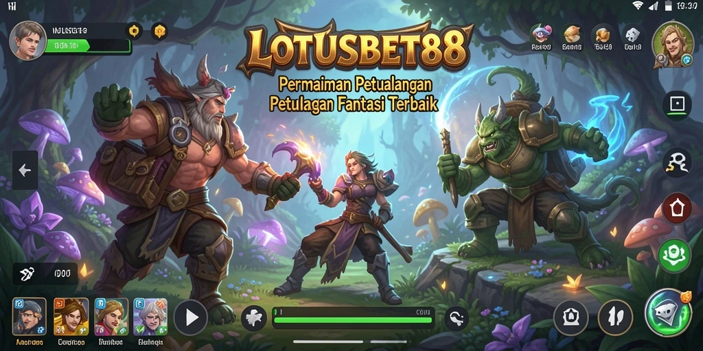 Screenshot gameplay LOTUSBET88 menampilkan karakter bertarung melawan monster di dunia fantasi.
