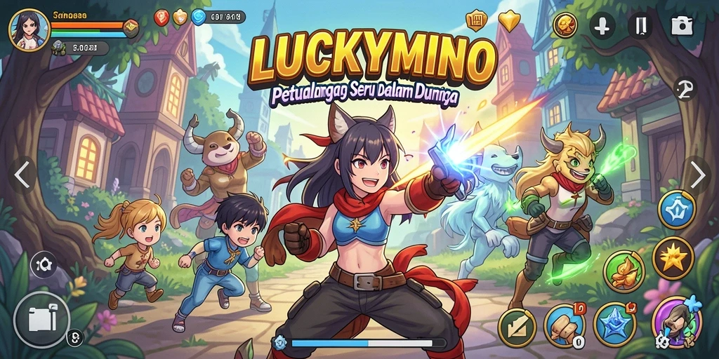 Tampilan gameplay LUCKYMINO yang memukau dengan karakter anime.