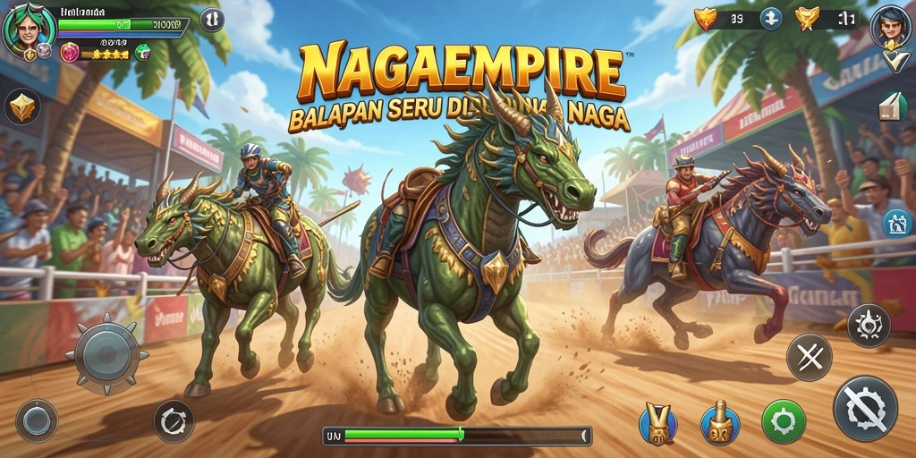 Gameplay balapan NAGAEMPIRE yang seru dan mendebarkan.