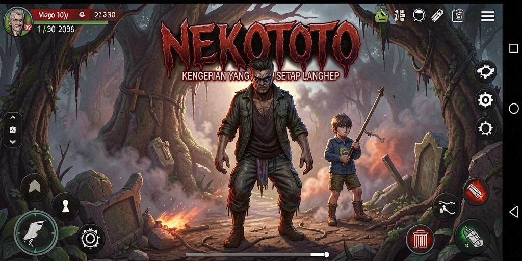 Tampilan gameplay NEKOTOTO yang mencekam dengan suasana Horror yang kental.