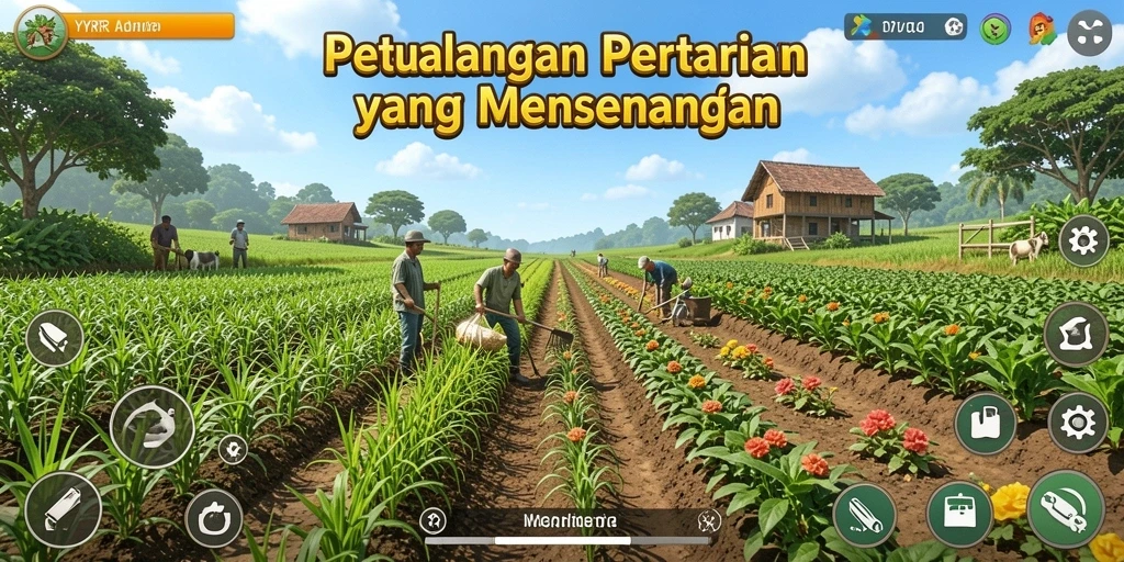 Screenshot utama YYRR menunjukkan aktivitas pertanian yang seru dan menyenangkan.